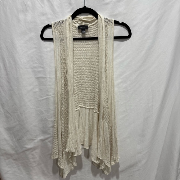 AB Studio Women’s XL Sleeveless Lace Knit Open Front Long Cardigan Vest Soft - Picture 1 of 14